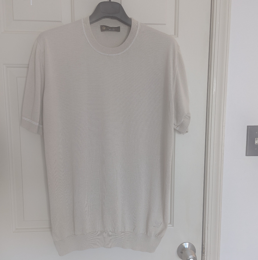 Loro Piana Cream Short Sleeve Knit Top